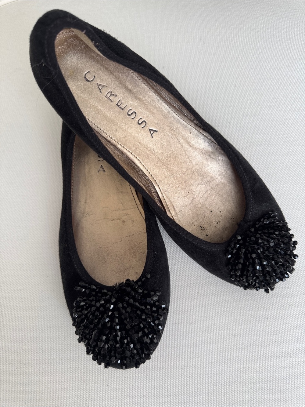 Caressa Black Suede Beaded comfort Ballet Flats w/ original box